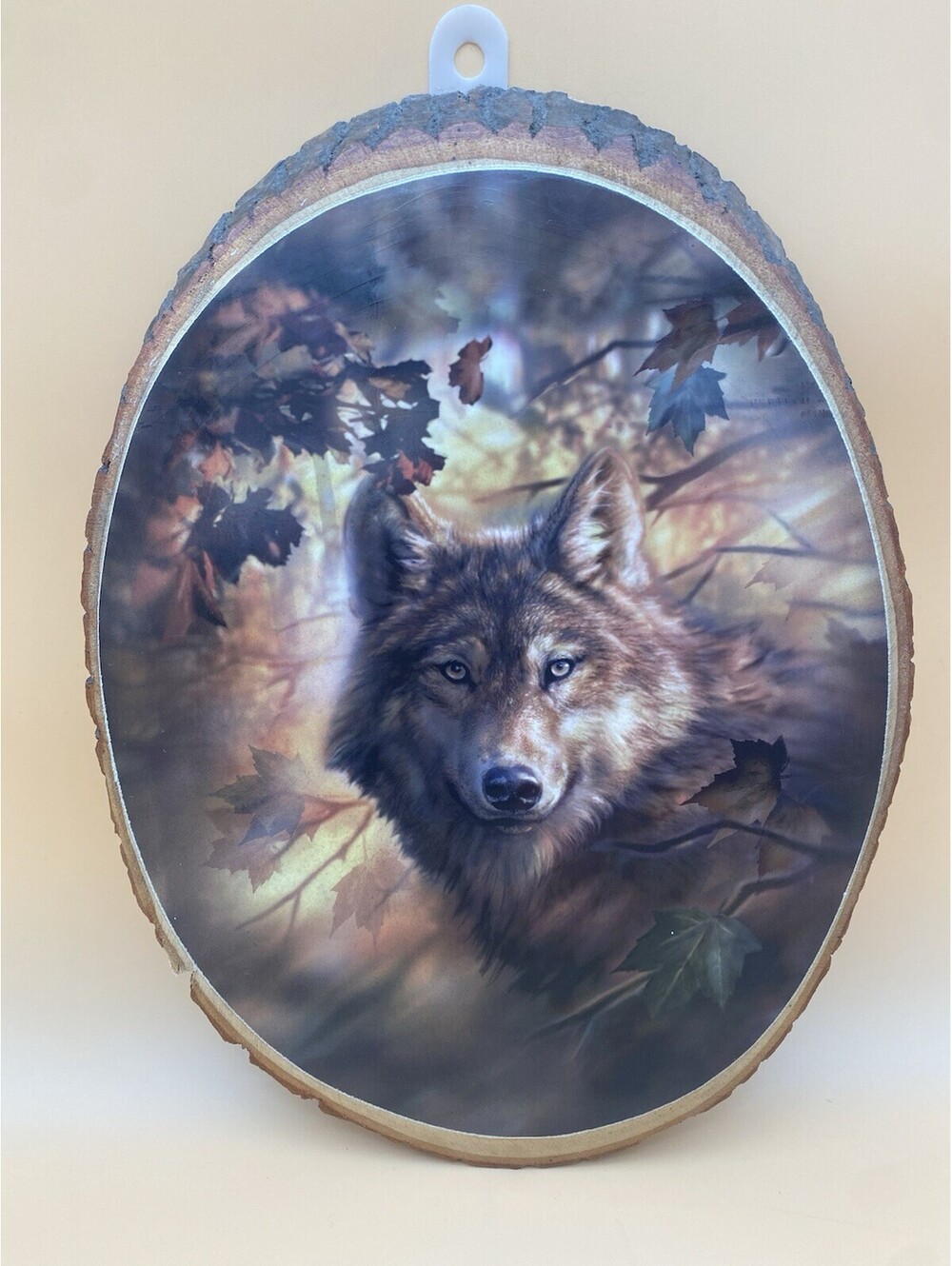 Vintage Wolf in Autumn Timber Wooden Wall Art Plaque - 11.5"x8.5" - Tree Log Art